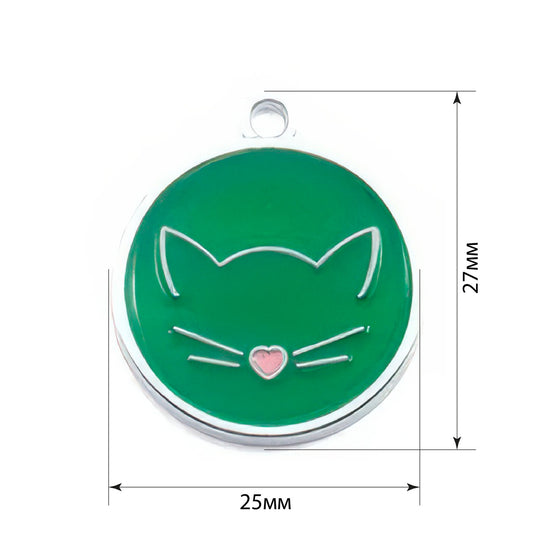 Cat ID Tag Circle Cat Green 25x27mm
