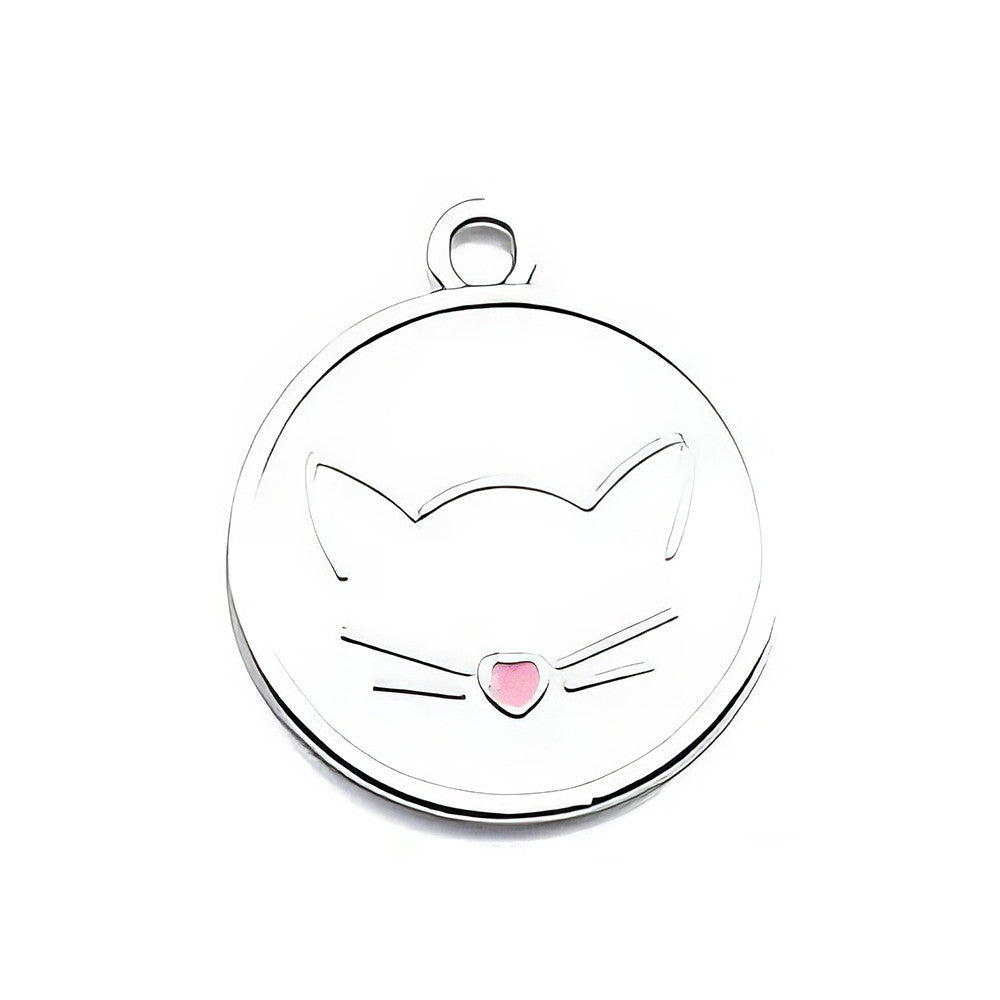 Cat ID Tag Circle Cat White 25x27mm