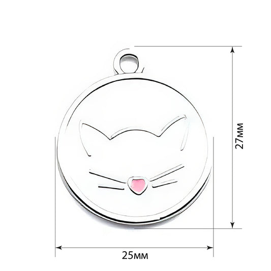 Cat ID Tag Circle Cat White 25x27mm