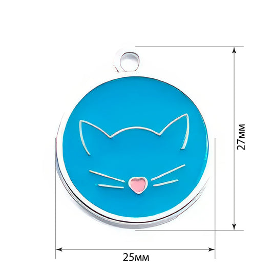 Cat ID Tag Circle Cat Blue 25x27mm