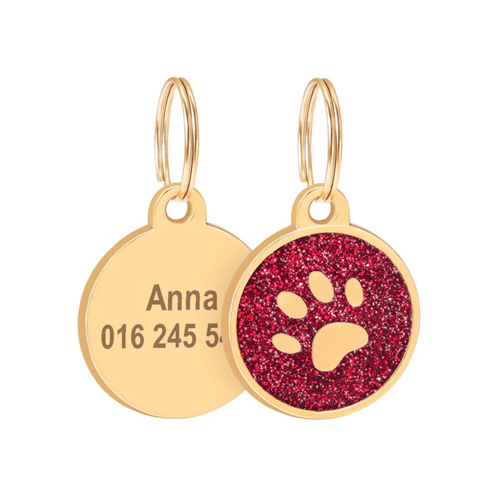 Cat ID Tag Golden Paw Red 25x25mm