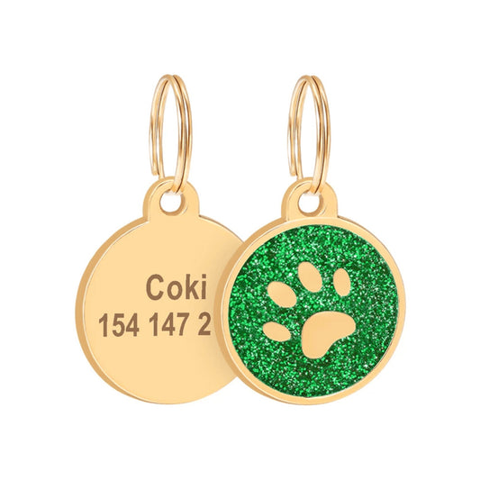 Cat ID Tag Golden Paw Green 25x25mm