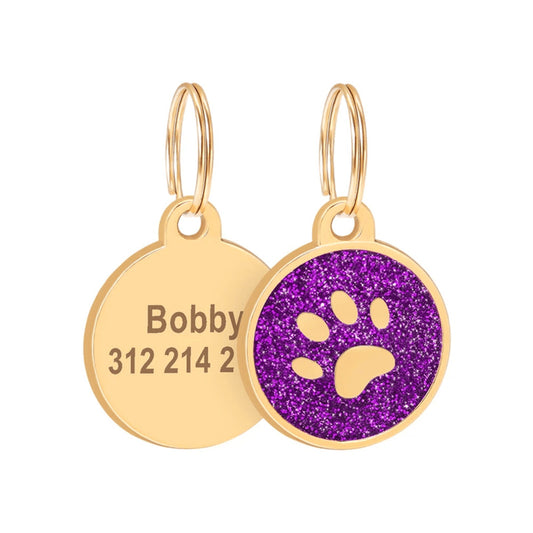 Cat ID Tag Golden Paw Purple 25x25mm