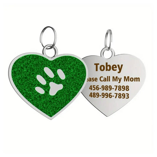 Cat ID Tag Circle Paw Green 26x27.5mm
