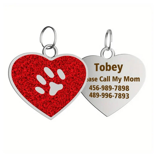 Cat ID Tag Circle Paw Red 26x27.5mm