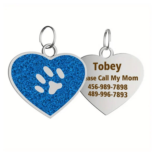 Cat ID Tag Circle Paw Blue 26x27.5mm