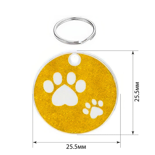 Cat ID Tag Circle Paws Yellow 25.5x25.5mm