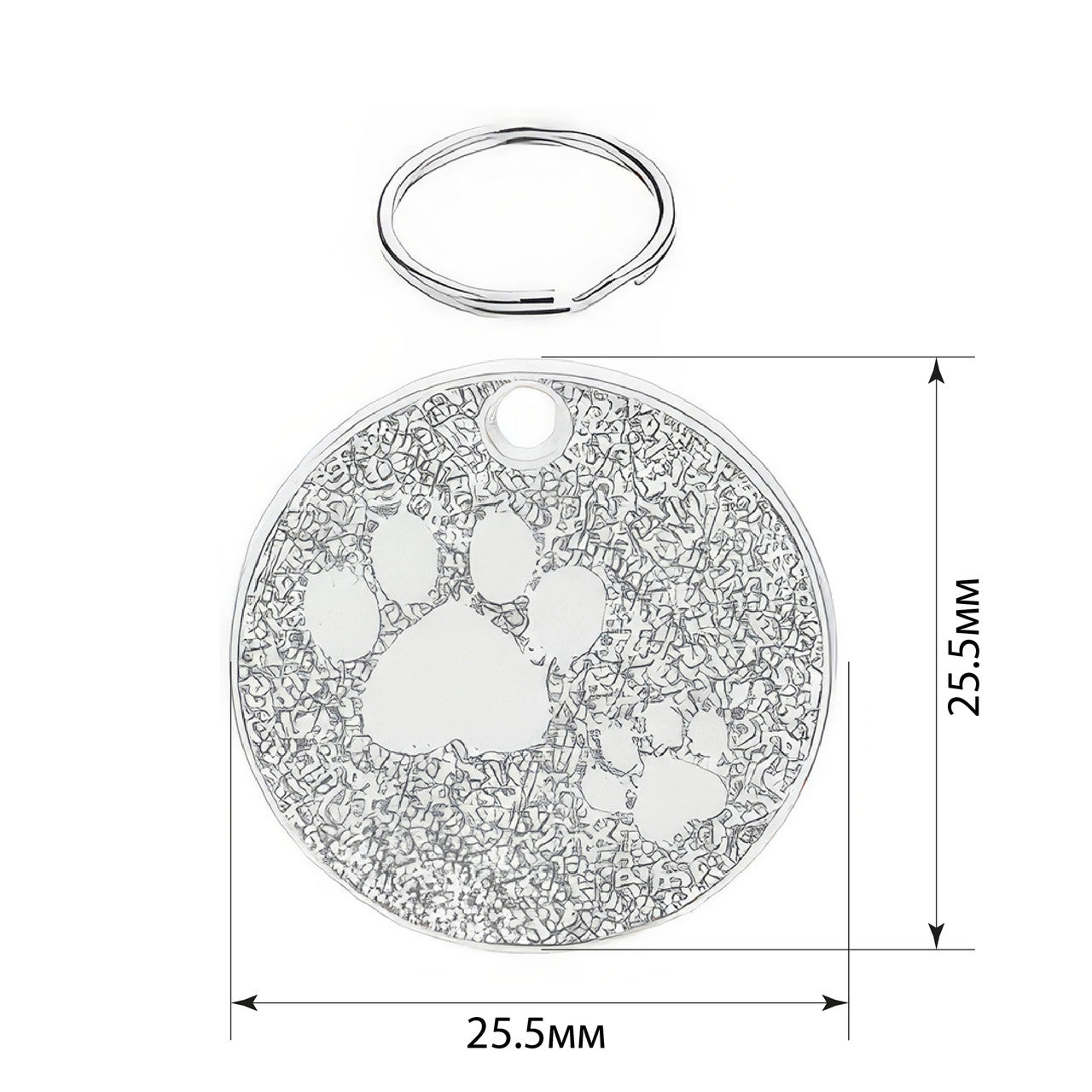 Cat ID Tag Circle Paws Silver 25.5x25.5mm