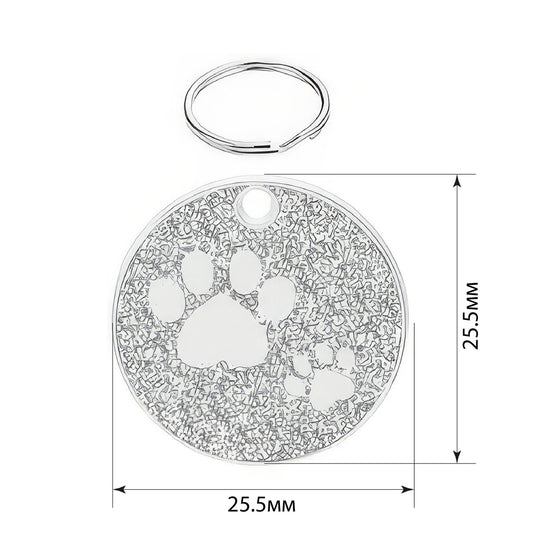 Cat ID Tag Circle Paws Silver 25.5x25.5mm