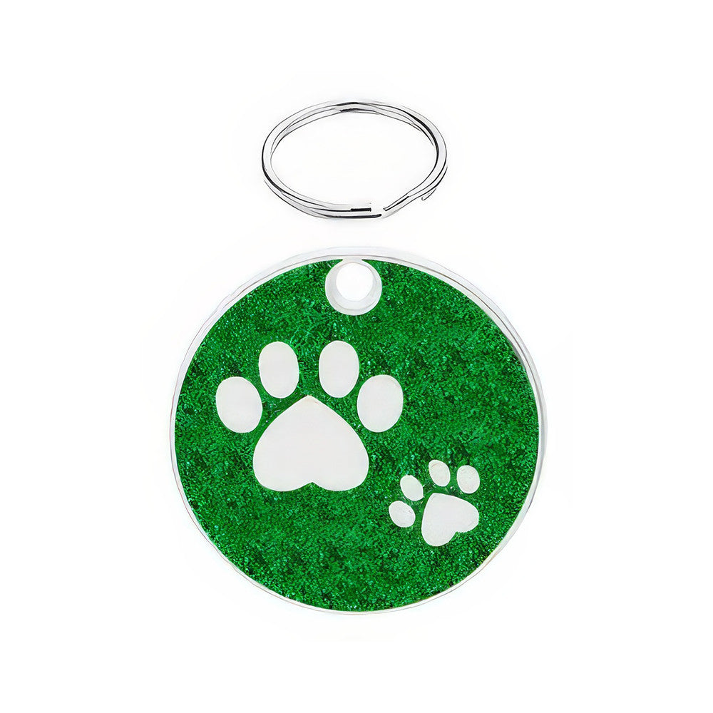 Cat ID Tag Circle Paws Green 25.5x25.5mm