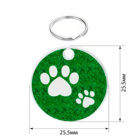 Cat ID Tag Circle Paws Green 25.5x25.5mm
