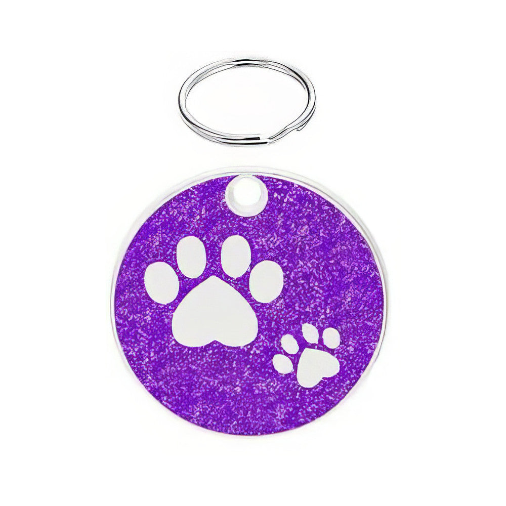 Cat ID Tag Circle Paws Purple 25.5x25.5mm