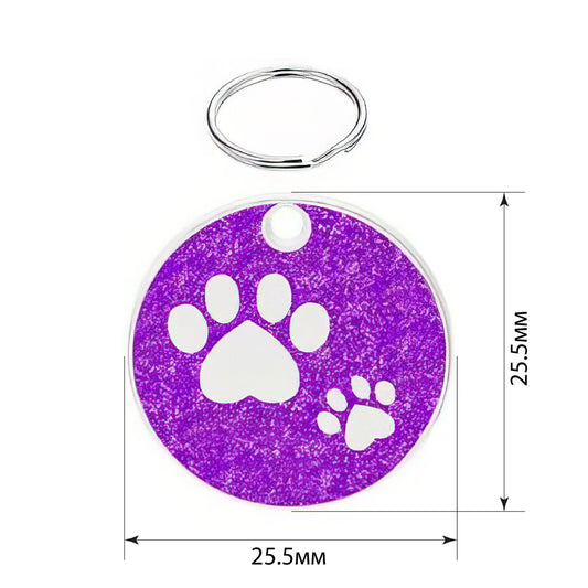 Cat ID Tag Circle Paws Purple 25.5x25.5mm