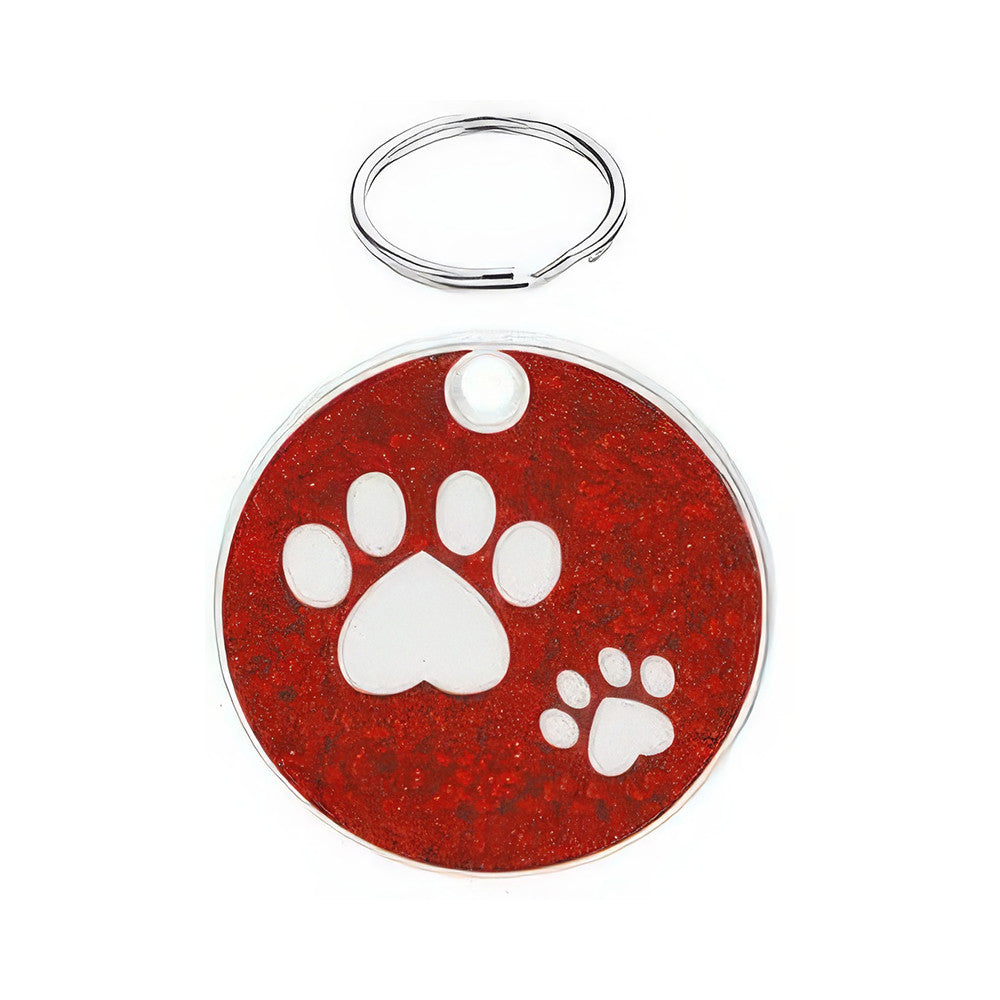 Cat ID Tag Circle Paws Red 25.5x25.5mm