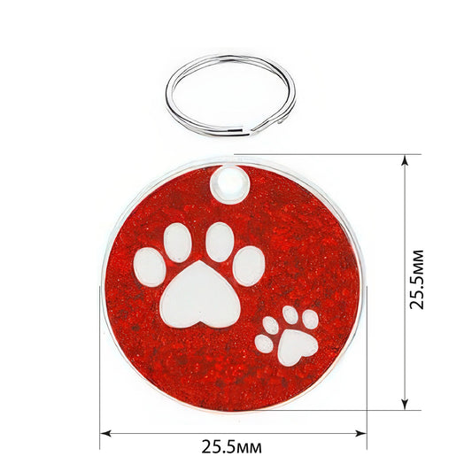 Cat ID Tag Circle Paws Red 25.5x25.5mm
