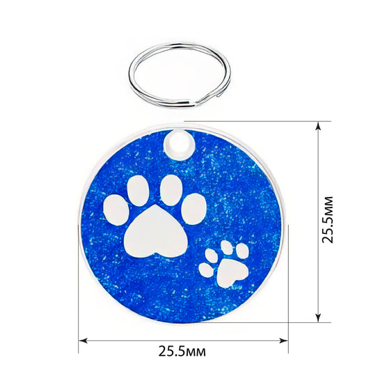 Cat ID Tag Circle Paws Blue 25.5x25.5mm