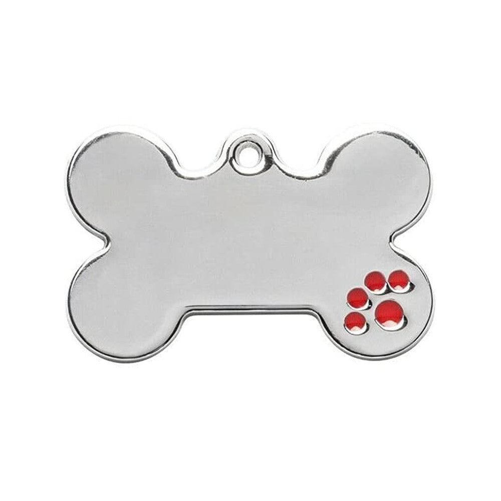 Dog ID Tag Bone Paw Red 38x25mm