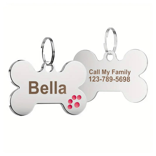 Dog ID Tag Bone Paw Red 38x25mm