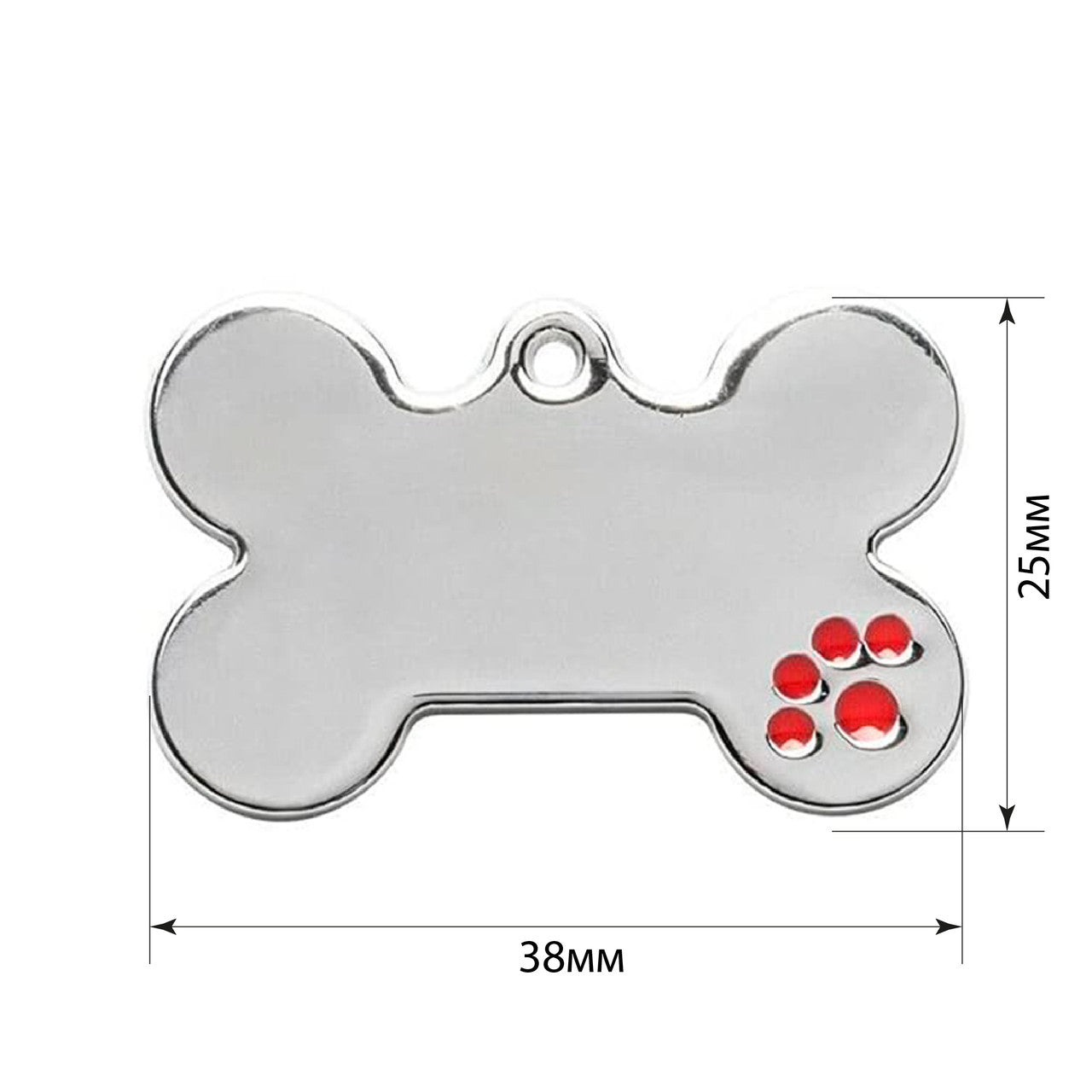 Dog ID Tag Bone Paw Red 38x25mm