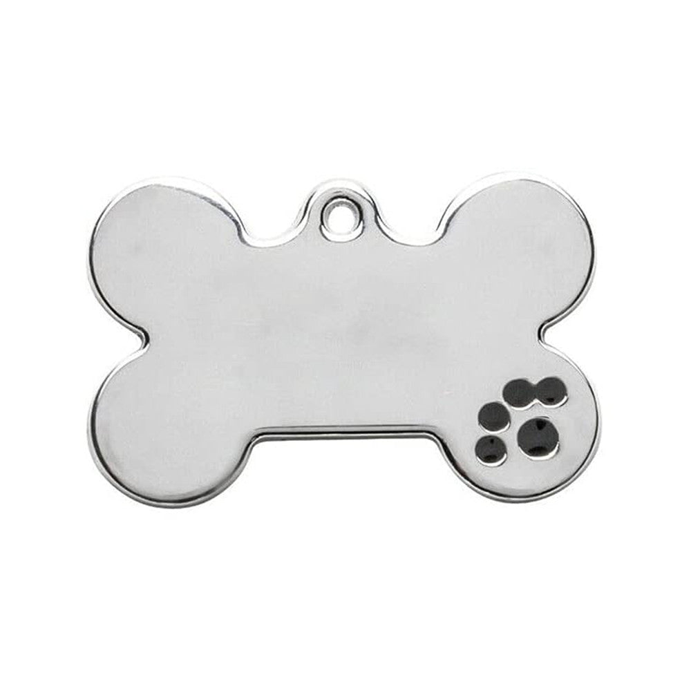 Dog ID Tag Bone Paw Black 38x25mm
