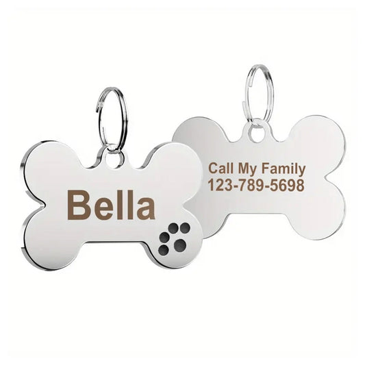 Dog ID Tag Bone Paw Black 38x25mm