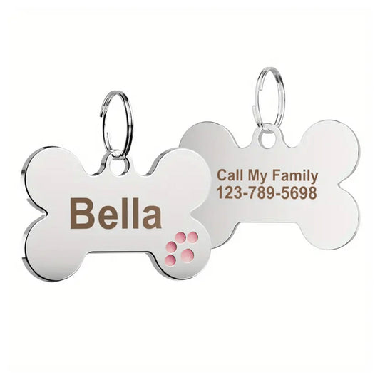Dog ID Tag Bone Paw Rose 38x25mm