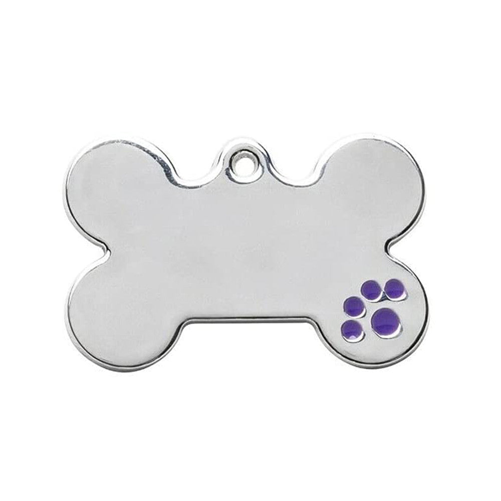 Dog ID Tag Bone Paw Purple 38x25mm