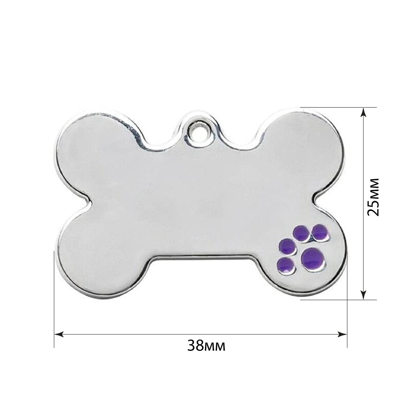 Dog ID Tag Bone Paw Purple 38x25mm