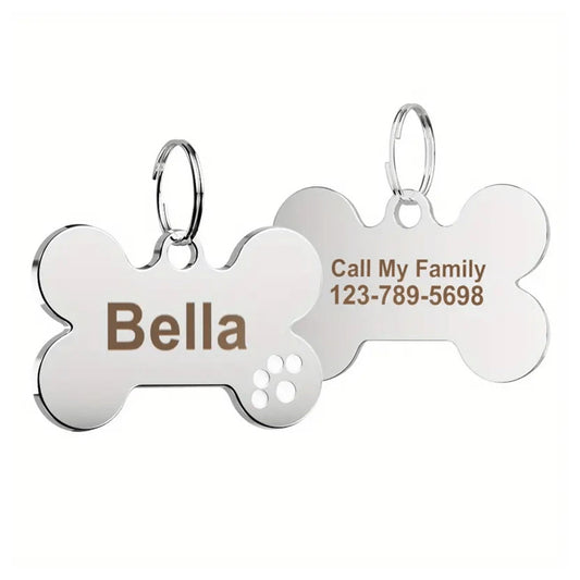 Dog ID Tag Bone Paw White 38x25mm