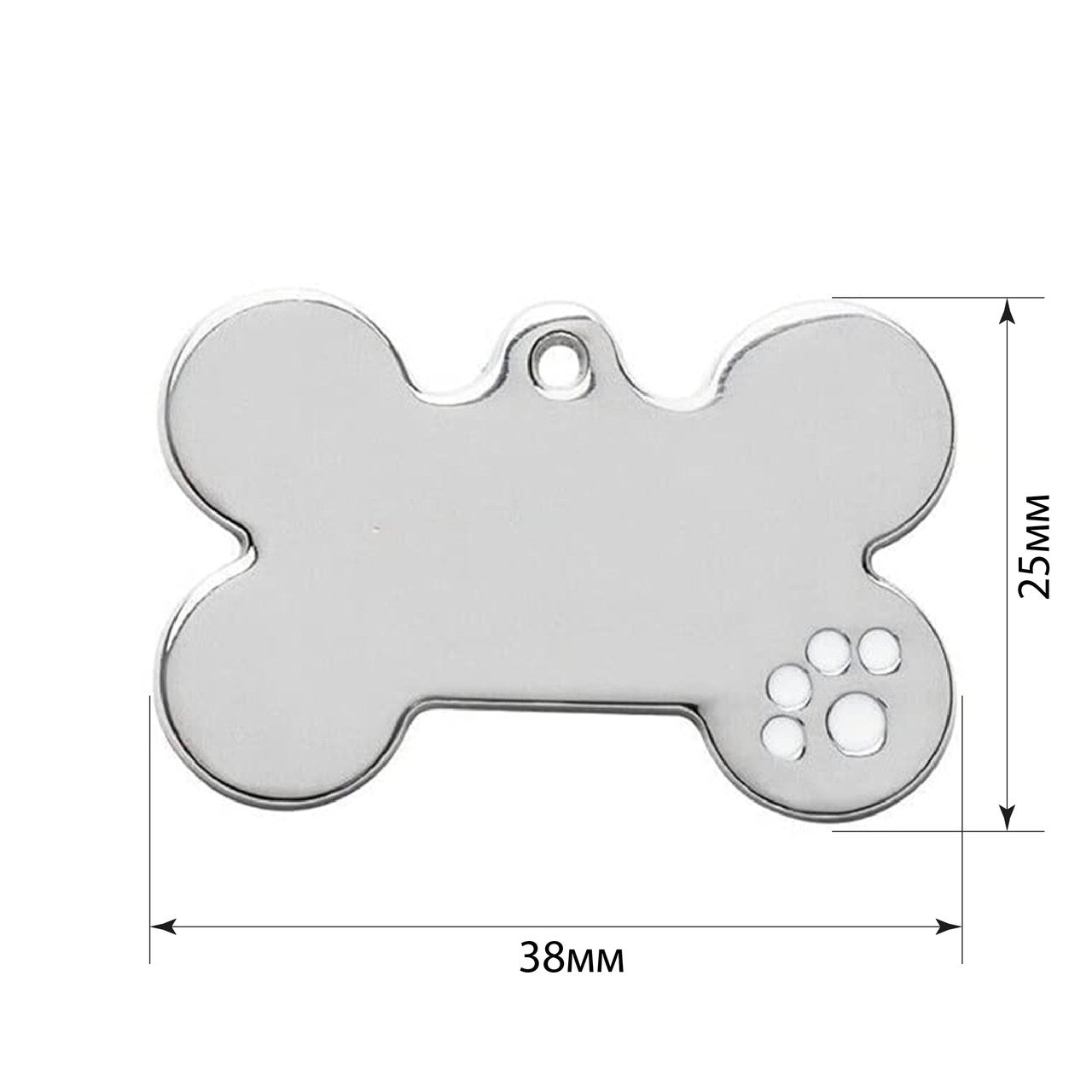 Dog ID Tag Bone Paw White 38x25mm