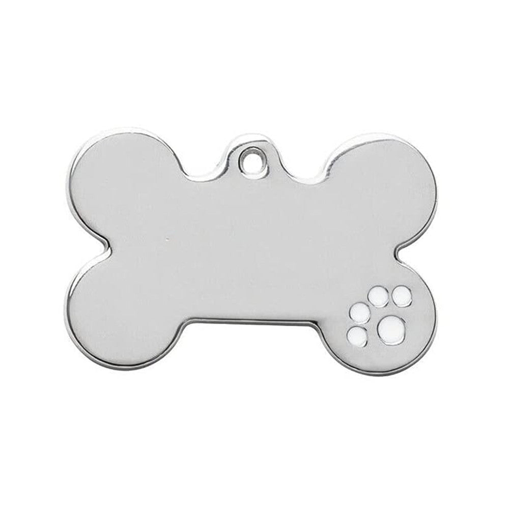 Dog ID Tag Bone Paw White 38x25mm