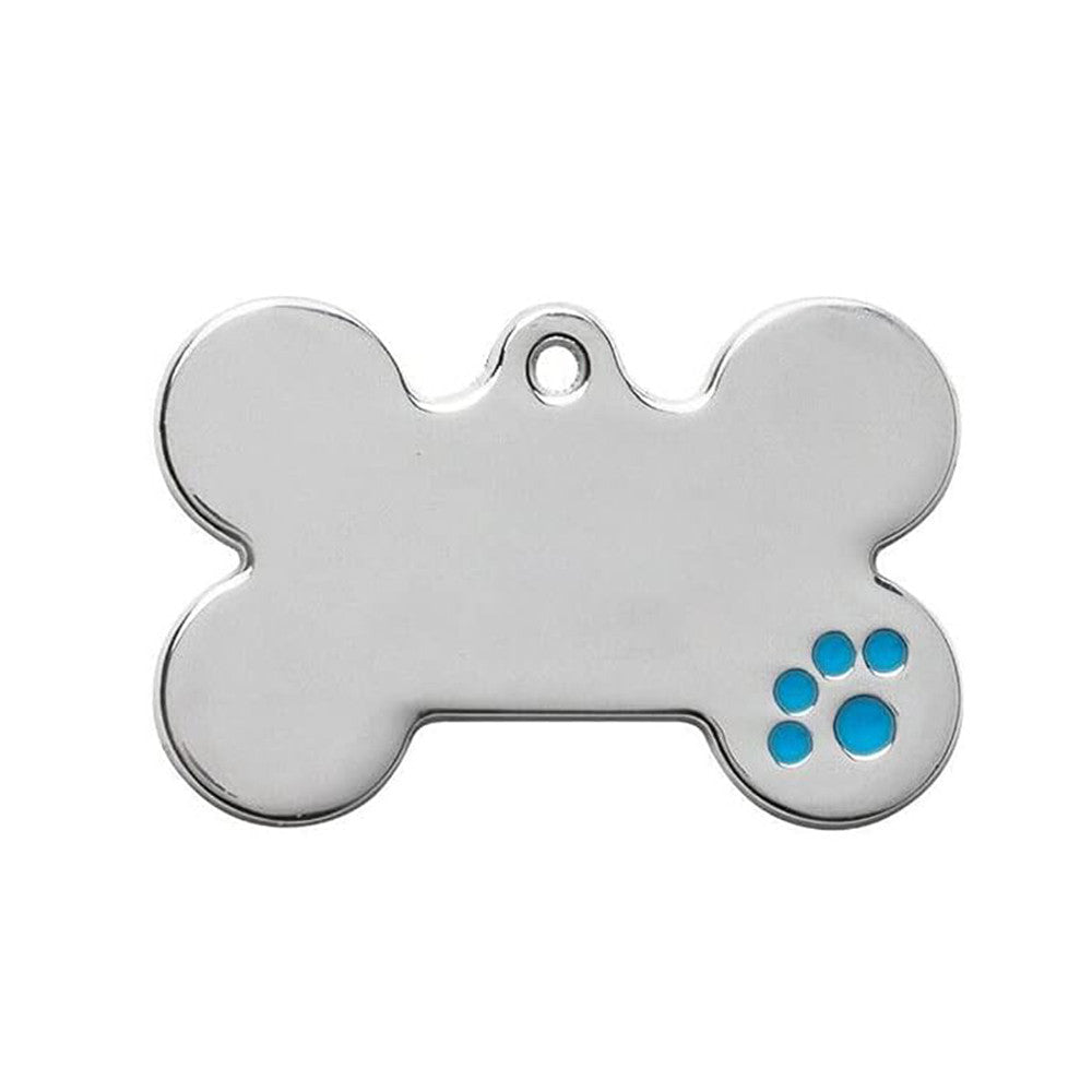 Dog ID Tag Bone Paw Blue 38x25mm
