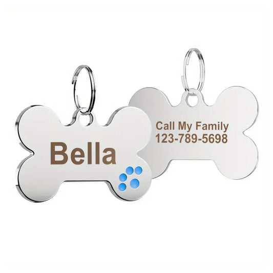 Dog ID Tag Bone Paw Blue 38x25mm