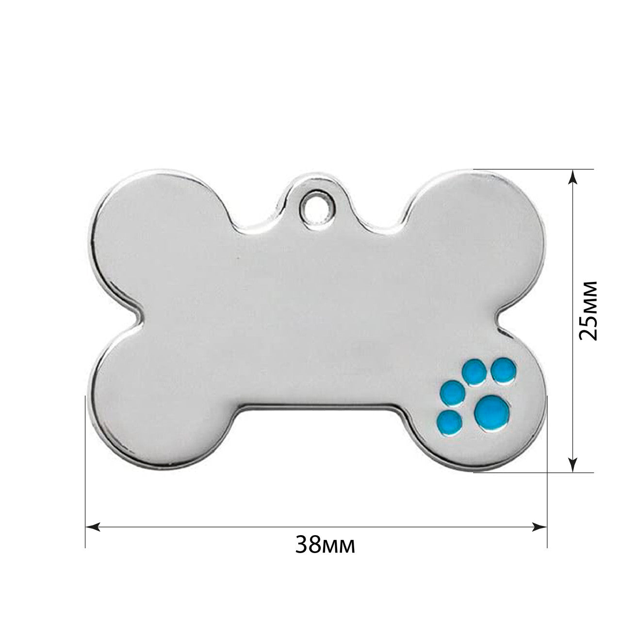 Dog ID Tag Bone Paw Blue 38x25mm
