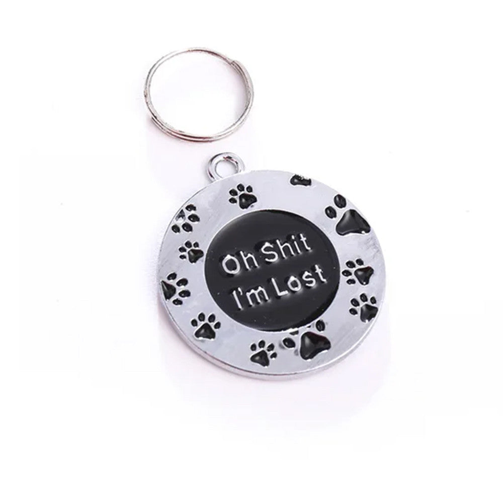 Dog ID Tag Paws I'm Lost Black 28x28mm