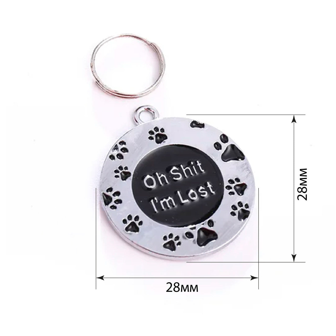Dog ID Tag Paws I'm Lost Black 28x28mm