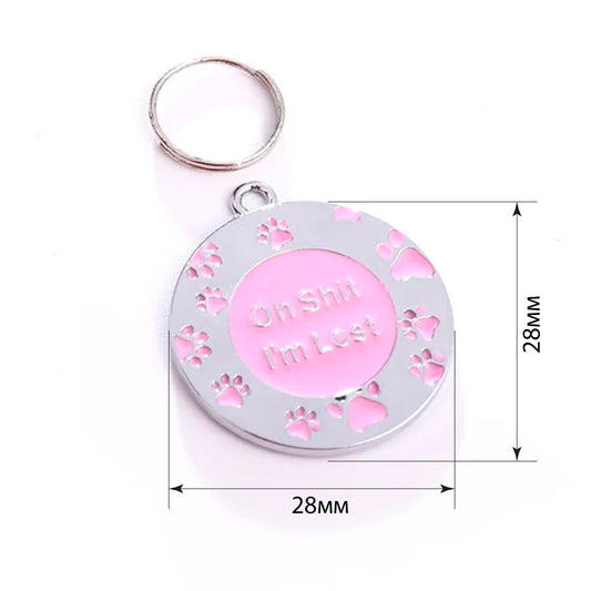 Dog ID Tag Paws I'm Lost Rose 28x28mm