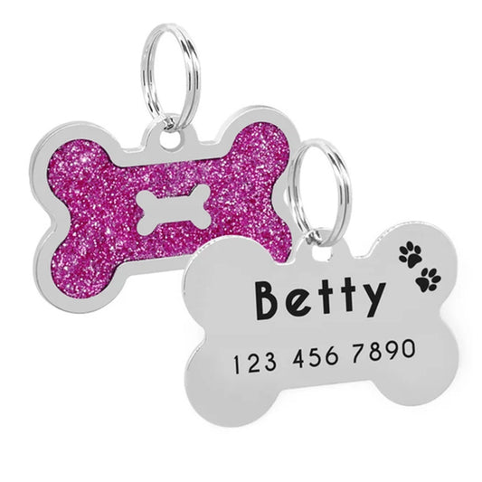 Dog ID Tag Bone in Bone Crimson 40x26mm