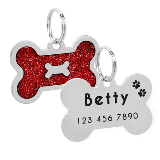 Dog tag Bone in Bone Red 40x26mm