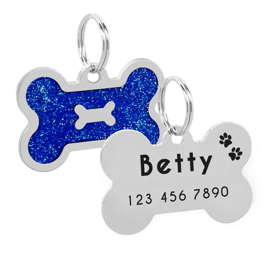 Dog ID Tag Bone in Bone Blue 40x26mm