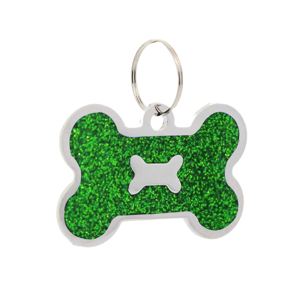 Dog ID Tag Bone in Bone Green 40x26mm