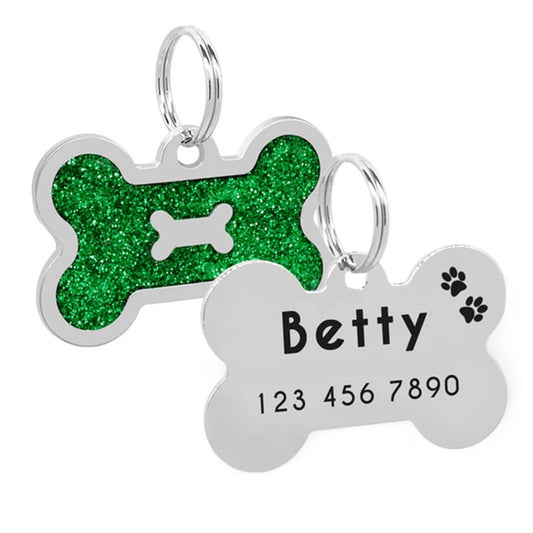 Dog ID Tag Bone in Bone Green 40x26mm