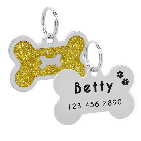 Dog tag Bone in Bone Gold 40x26mm