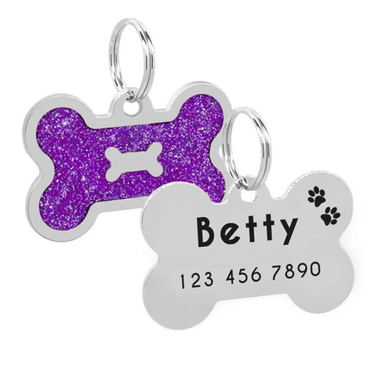 Dog ID Tag Bone in Bone Purple 40x26mm