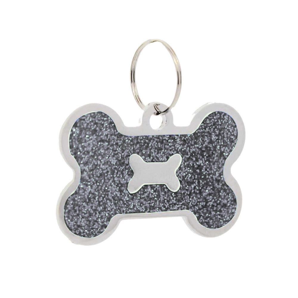 Dog ID Tag Bone in Bone Silver 40x26mm