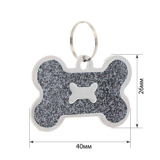Dog ID Tag Bone in Bone Silver 40x26mm