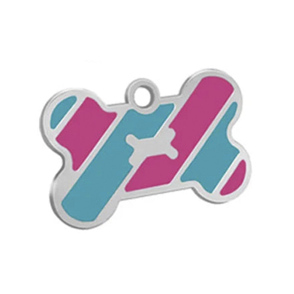 Dog ID Tag Bone Blue Rose 40x25mm