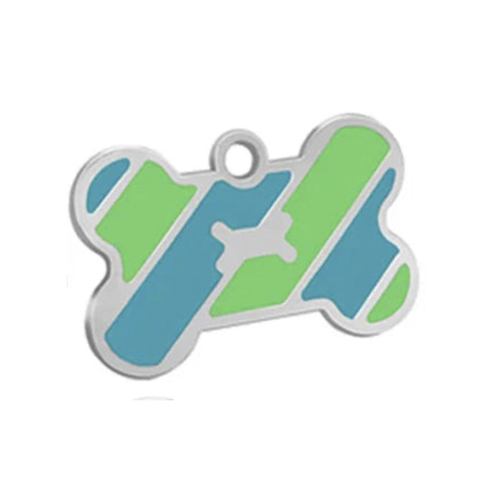 Dog ID Tag Bone Blue Green 40x25mm
