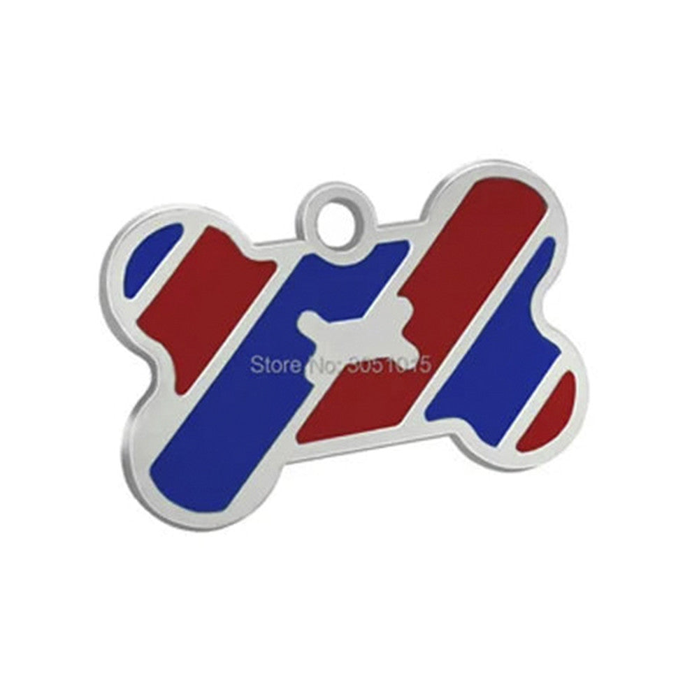 Dog ID Tag Bone Blue Red 40x25mm