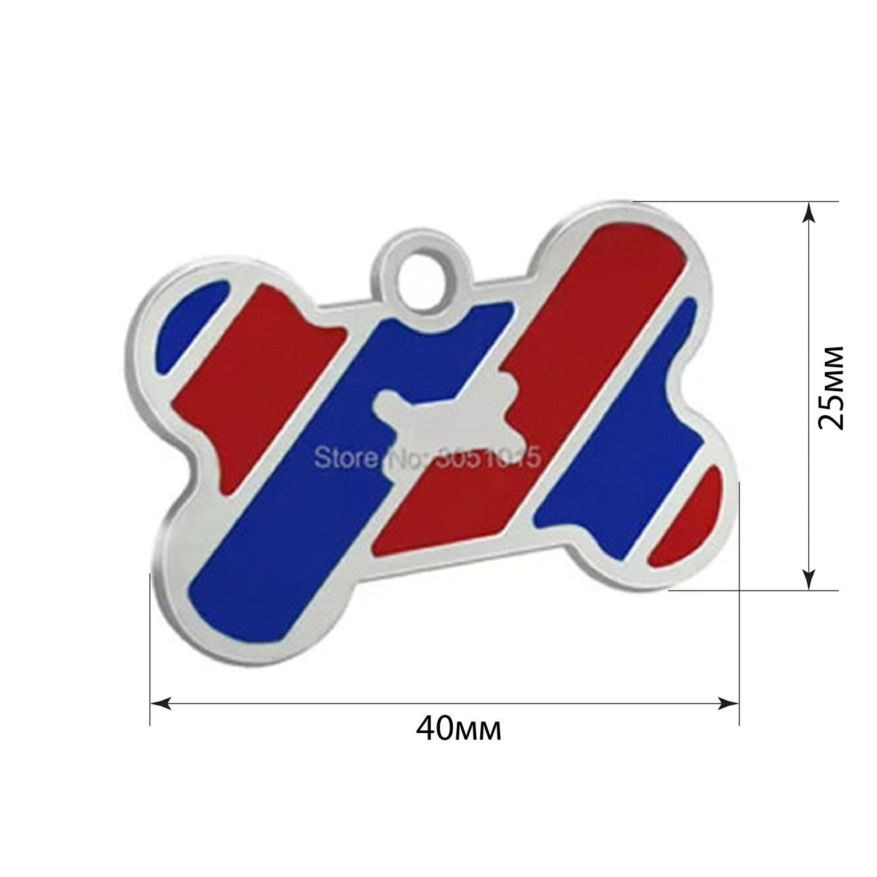 Dog ID Tag Bone Blue Red 40x25mm